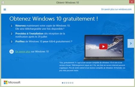 Obtenez windows 10 gratuitement